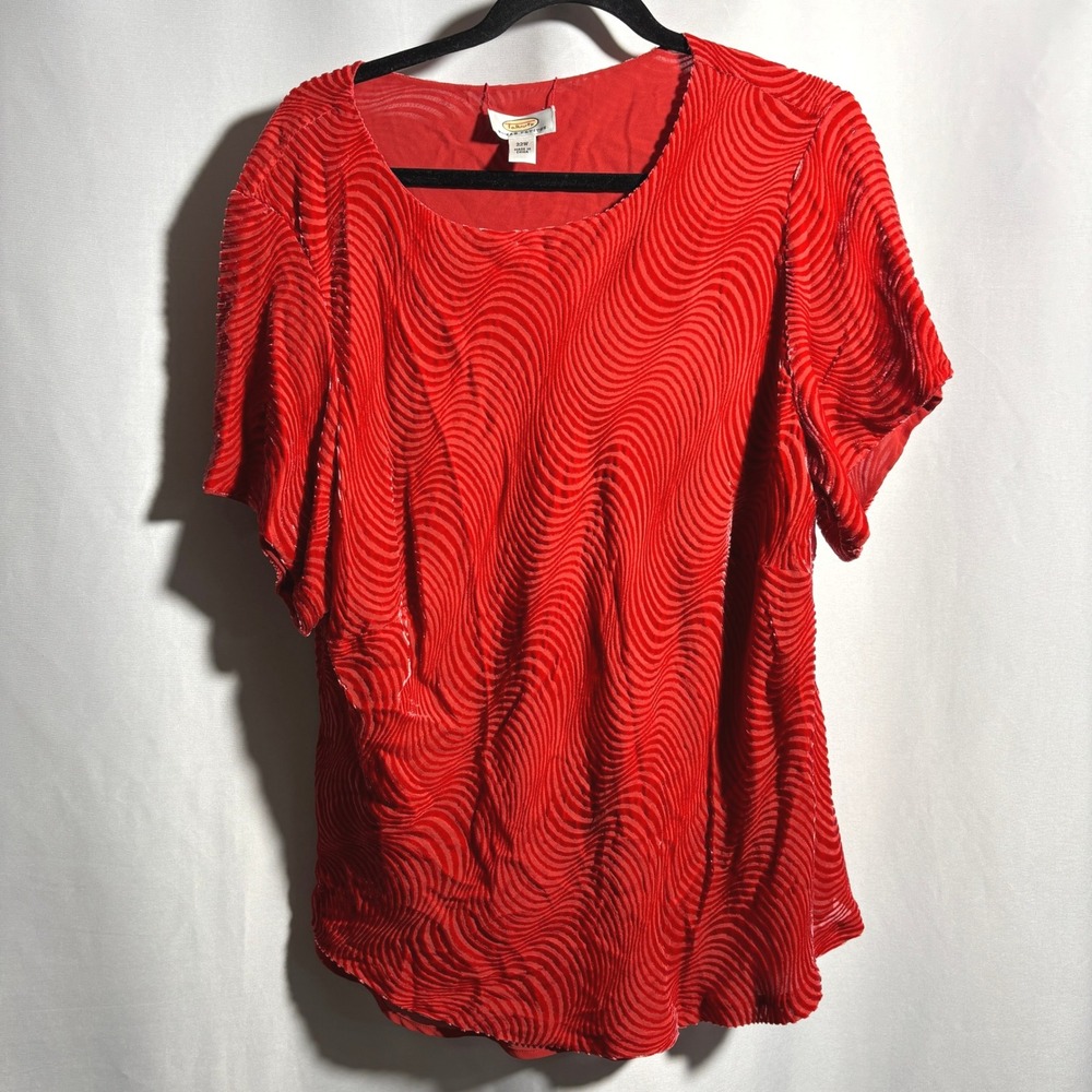 VTG Talbots Red Orange Velvet Burnout Swirl Blouse Silk Rayon Petite 22W Boho‎